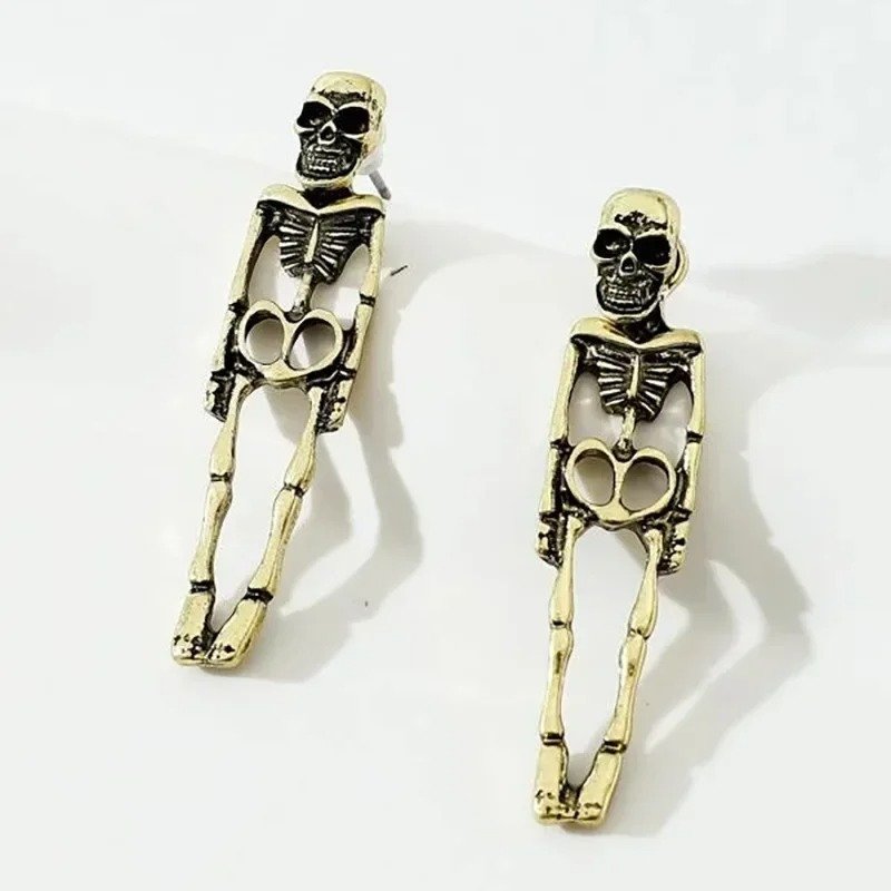 Boucles d'Oreilles Tête de Mort Squelette Or