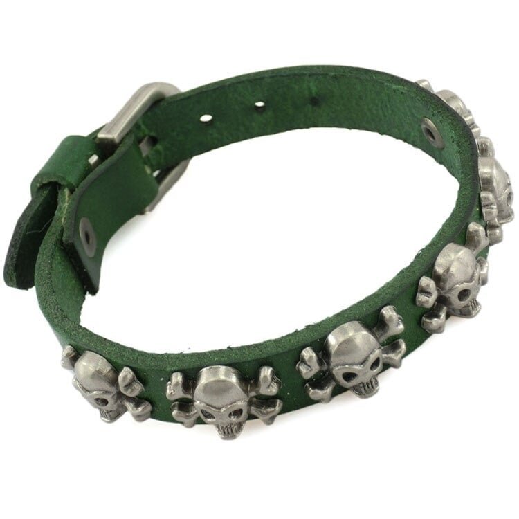 Bracelet Tête de Mort Cuir Vert