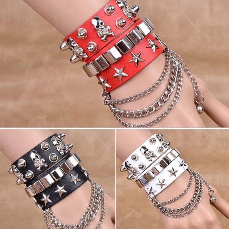 Bracelet Punk avec Tête de Mort