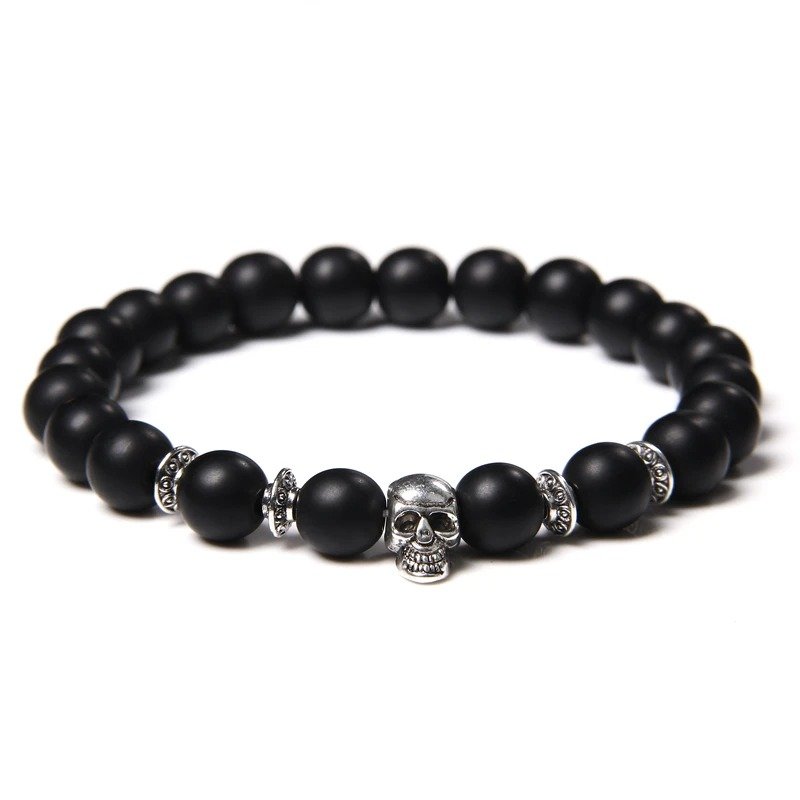Bracelet Tête de Mort Agate Noire