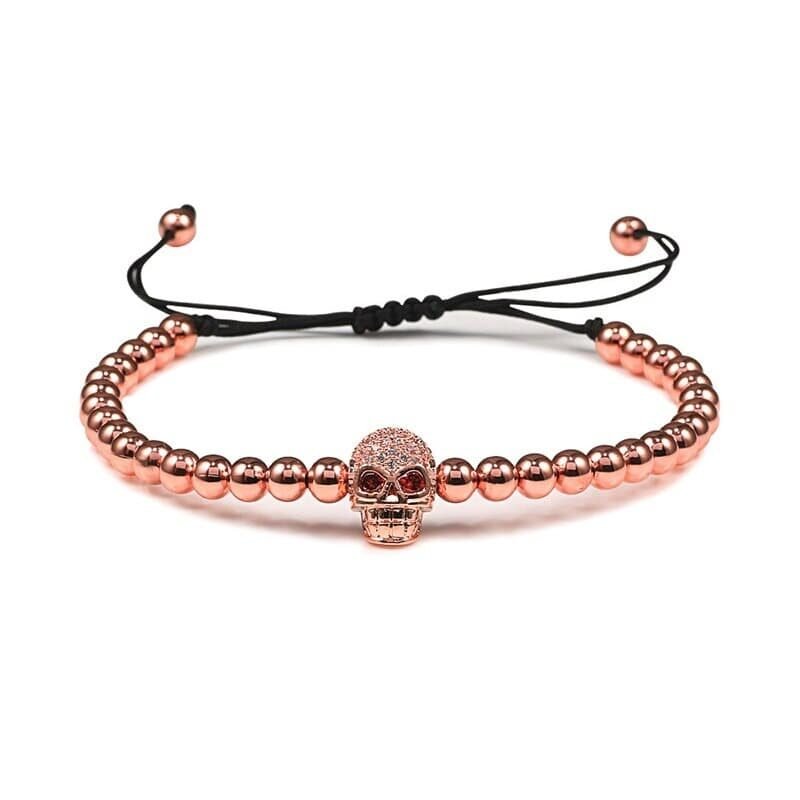 Bracelet Crâne Strass Or Rose