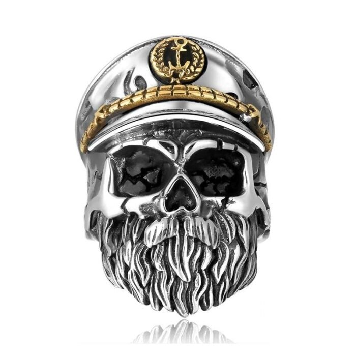 Bague Tête de Mort Crâne Barbu Argent