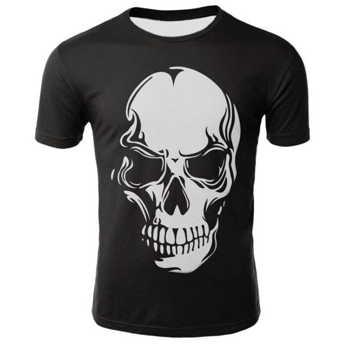 T-Shirt Tête de Mort Noir et Blanc